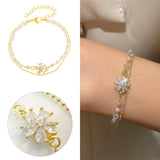 Zircon Pearl Double Layer Crystal Flower Bracelet