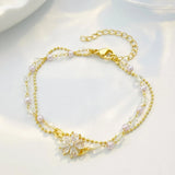 Zircon Pearl Double Layer Crystal Flower Bracelet