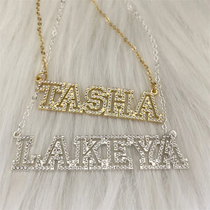 Zircon Pendant 3D Hollow Letters Necklace Stainless Steel Name Necklace