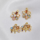 Zircon Pendant Copper Plated Tree Snowflake Charms 4pcs