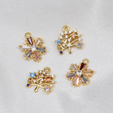Zircon Pendant Copper Plated Tree Snowflake Charms 4pcs
