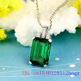 Vintage Zircon Pendant Necklace Green Crystal 925 Silver