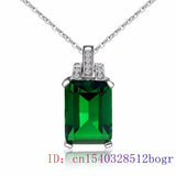 Vintage Zircon Pendant Necklace Green Crystal 925 Silver
