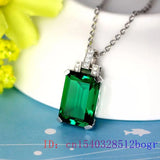 Vintage Zircon Pendant Necklace Green Crystal 925 Silver