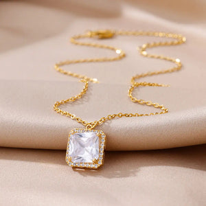 Zircon Pendant Necklace 18K Plated Water Drop Crystal Heart Jewelry