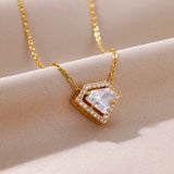 Zircon Pendant Necklace 18K Plated Water Drop Crystal Heart Jewelry