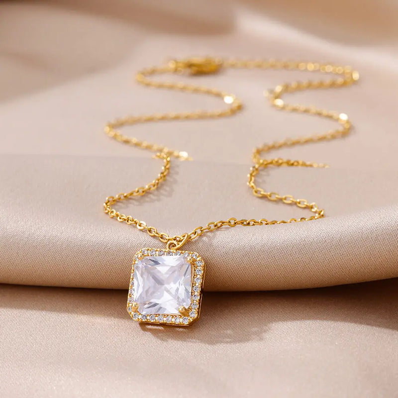 Zircon Pendant Necklace 18K Plated Water Drop Crystal Heart Jewelry