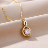 Zircon Pendant Necklace 18K Plated Water Drop Crystal Heart Jewelry