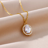 Zircon Pendant Necklace 18K Plated Water Drop Crystal Heart Jewelry