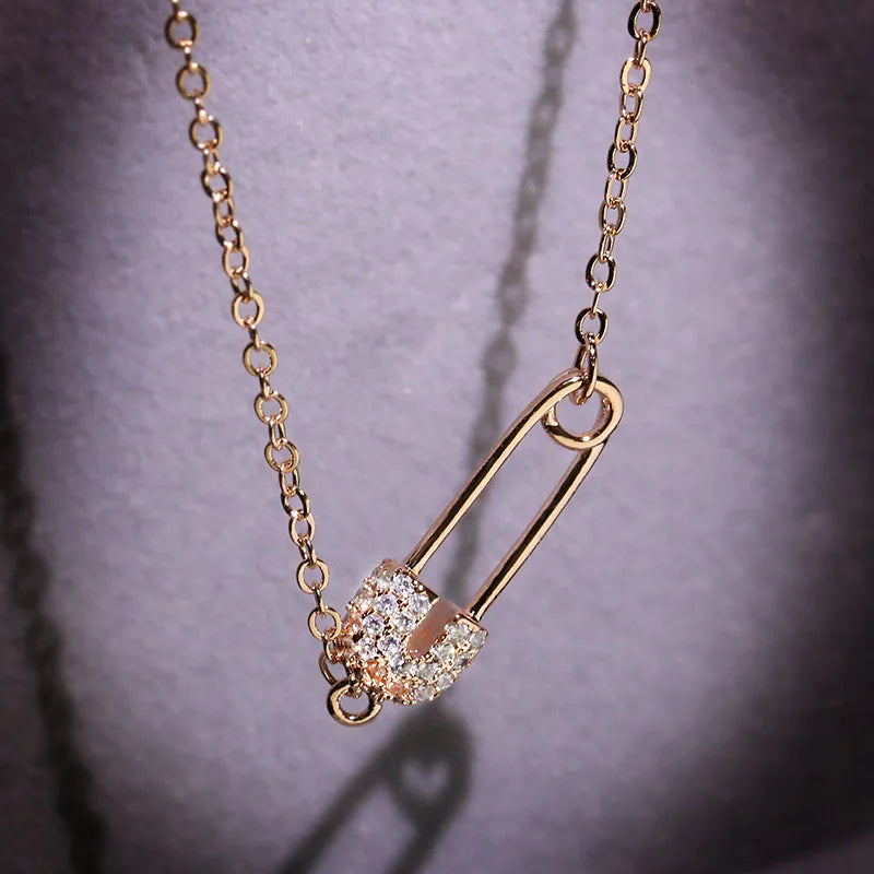 Zircon Pin Pendant Necklace Hollow Out 3 Collarbone Chain Gift Jewelry