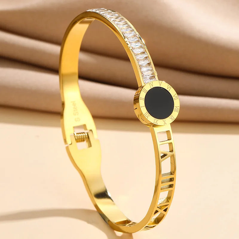 Zircon Roman Numerals Bracelet Women Stainless Steel Jewelry