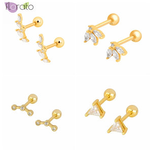 Zircon Stud Earrings Crystal Jewelry 925 Sterling Silver Ear Piercing