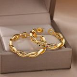 Zircon Wave Hoop Earrings Stainless Steel Wedding Jewelry