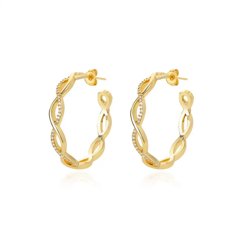 Zircon Wave Hoop Earrings Stainless Steel Wedding Jewelry