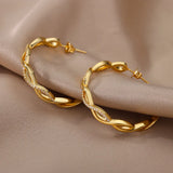 Zircon Wave Hoop Earrings Stainless Steel Wedding Jewelry
