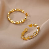 Zircon Wave Hoop Earrings Stainless Steel Wedding Jewelry