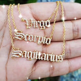 Zircon Zodiac Necklace Constellation Crystal Letter Jewelry Chain Choker