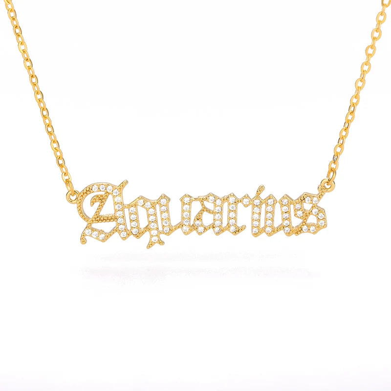 Zircon Zodiac Necklace Constellation Crystal Letter Jewelry Chain Choker