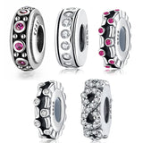 Zircon Inlaid Silver Beaded Bracelet DIY Accessories