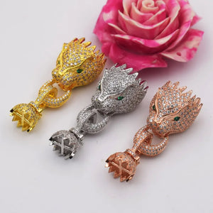 Zircon Leopard Head Buckle Tassel Pendant Bracelet Clasp DIY