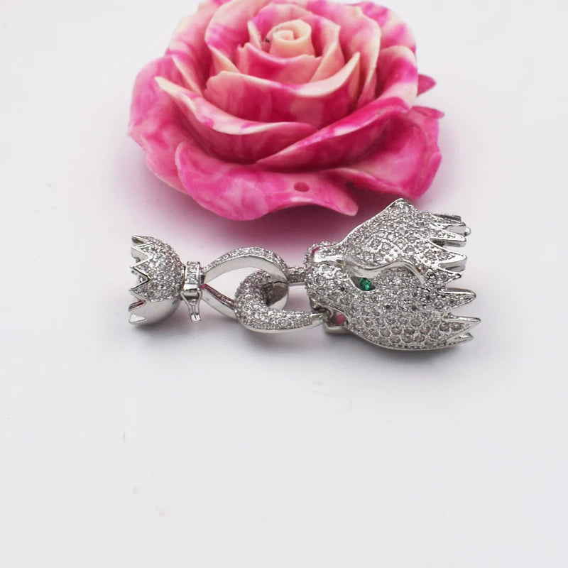 Zircon Leopard Head Buckle Tassel Pendant Bracelet Clasp DIY