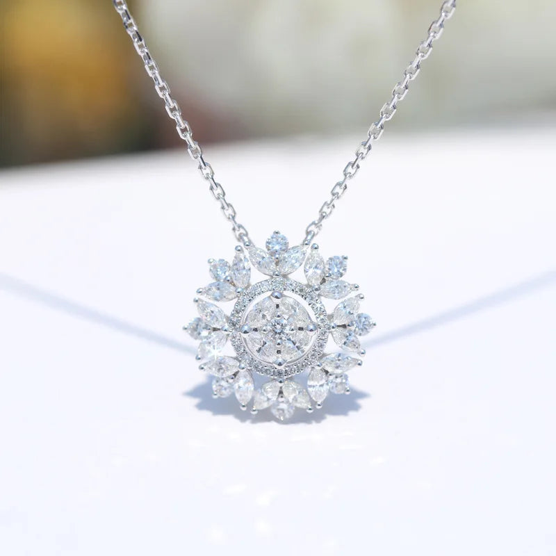 Zirconia Crystal Snowflake Pendant Necklace for Women Silver Choker