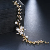 Zircons Women Large Flower Charm Pearl CZ Wedding Bracelet