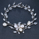Zircons Women Large Flower Charm Pearl CZ Wedding Bracelet