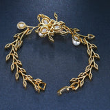 Zircons Women Large Flower Charm Pearl CZ Wedding Bracelet