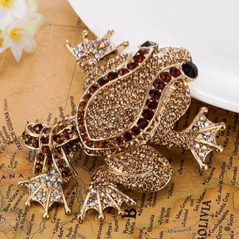 Vintage Frog Brooch Men Jewelry Rhinestone Women Wedding Pin