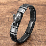 Leopard Print Leather Bracelet Stainless Steel Buckle Statement Bracelet