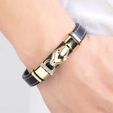 Leopard Print Leather Bracelet Stainless Steel Buckle Statement Bracelet