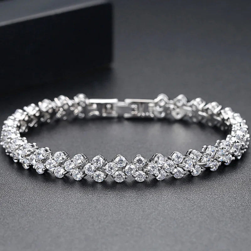 Classic Zirconia Bracelet Rhodium Silver Plated Bangle