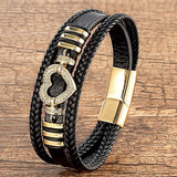 Zlxgirl CZ Zirconia Leather Bracelet Love Rope Stainless Steel Buckle