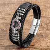 Zlxgirl CZ Zirconia Leather Bracelet Love Rope Stainless Steel Buckle