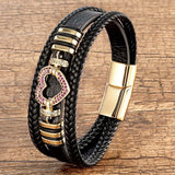 Zlxgirl CZ Zirconia Leather Bracelet Love Rope Stainless Steel Buckle