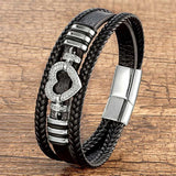 Zlxgirl CZ Zirconia Leather Bracelet Love Rope Stainless Steel Buckle