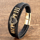 Zlxgirl CZ Zirconia Leather Bracelet Love Rope Stainless Steel Buckle