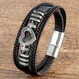Zlxgirl CZ Zirconia Leather Bracelet Love Rope Stainless Steel Buckle