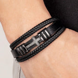 Zlxgirl CZ Zironia Cross Bracelet Leather Rope Stainless Steel Buckle