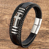 Zlxgirl CZ Zironia Cross Bracelet Leather Rope Stainless Steel Buckle
