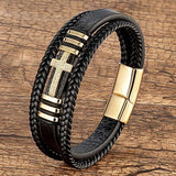 Zlxgirl CZ Zironia Cross Bracelet Leather Rope Stainless Steel Buckle