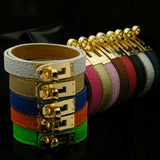Zlxgirl High mixec Letter PU Leather Punk Stainless Steel Bracelets Bangle