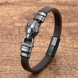 Leopard Animal Leather Bracelet Stainless Steel Buckle Punk Statement Bracelet