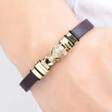 Leopard Animal Leather Bracelet Stainless Steel Buckle Punk Statement Bracelet