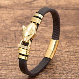 Leopard Animal Leather Bracelet Stainless Steel Buckle Punk Statement Bracelet