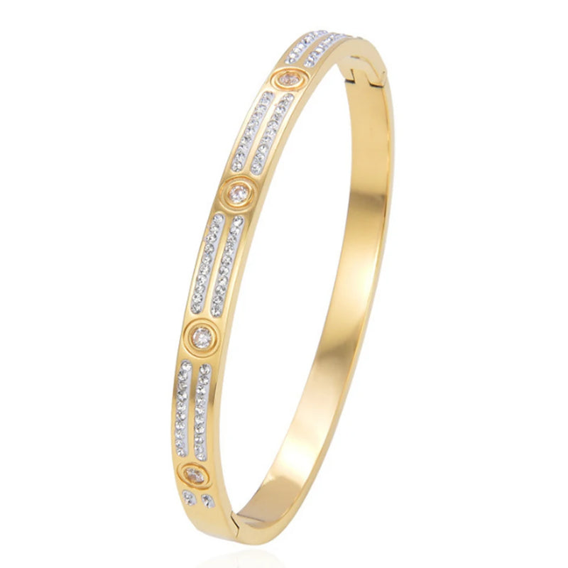 Zlxgirl CZ Zirconia Bangle - Stainless Steel - Women Size