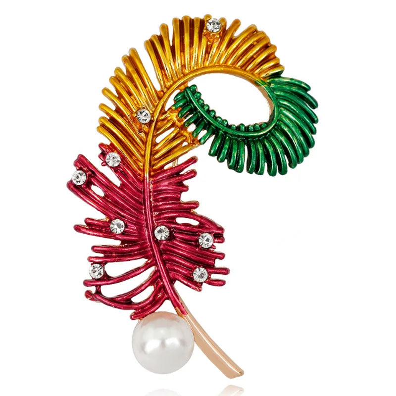 Enamel Feather Brooches Bouquet for Women and Kids