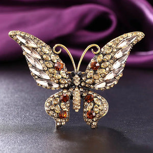 Peach Crystal Butterfly Brooch Pin for Women Bridal Accessory
