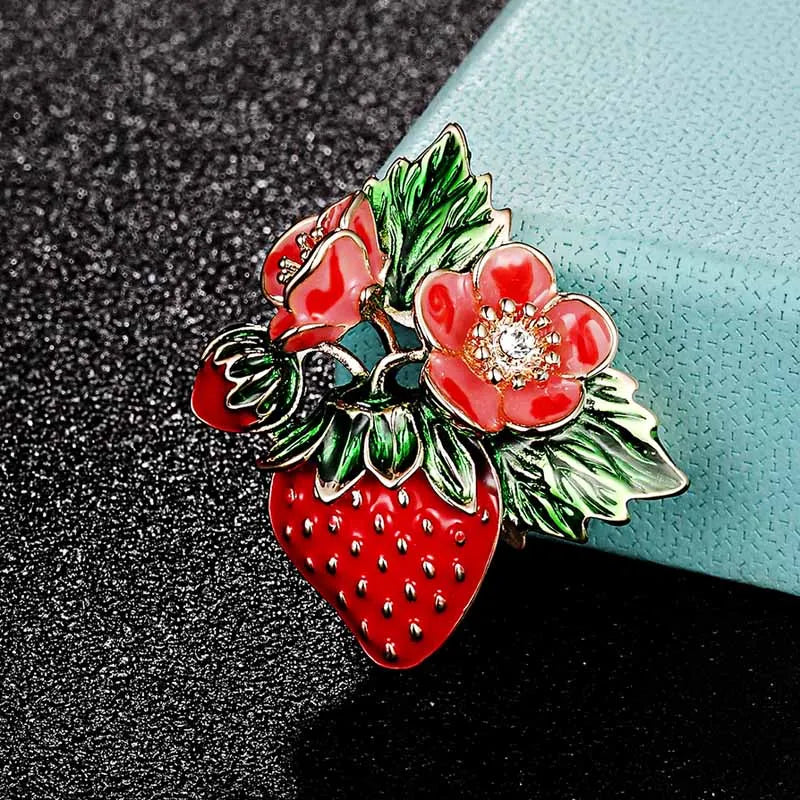 Red Strawberry Enamel Brooches Classic Fruits Weddings